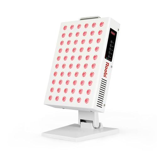 Roobi Terapia de luz roja 660nm 850nm infrarrojo cercano, doble chip parpadeo libre LEDs, soporte ajustable, 60 LED, grado clínico para energía, dolor, piel, recuperación, rendimiento.