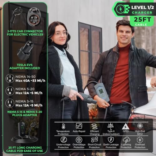 MACH 3: Cargador portátil rápido de 40 amperios nivel 1 y 2, estación de carga de vehículos eléctricos, 120-240V NEMA 14-50 con adaptador 5-15. Conector de automóvil J1772 y Tesla NACS #APEXM3