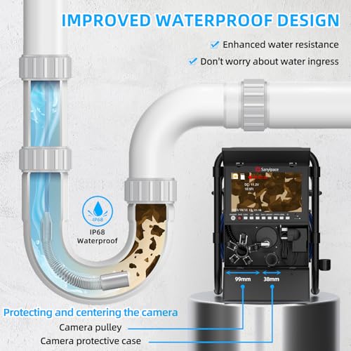 Sanyipace Cámara de alcantarillado con localizador 165FT/50M, cámara de drenaje con transmisor de 512Hz, Cámara de inspección de tubería de plomería con micrófono, contador de distancia, pantalla a