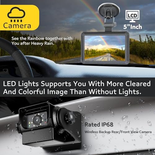 EWAY 2 cámaras magnéticas inalámbricas de respaldo HD1080P con monitor de pantalla dividida de 5 pulgadas, portátil, sin cableado, enganche de remolque, visión nocturna, cámara de visión trasera para