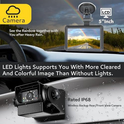EWAY 2 cámaras magnéticas inalámbricas de respaldo HD1080P con monitor de pantalla dividida de 5 pulgadas, portátil, sin cableado, enganche de remolque, visión nocturna, cámara de visión trasera para