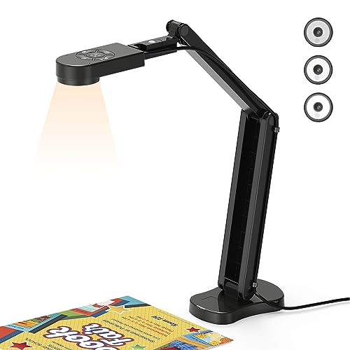 THUSTAR Cámara de documentos y cámara web de 8 MP 4K con micrófonos duales, visor USB tamaño A3, luces LED de 3 niveles, función de inversión de imagen, plegable, para demostración en vivo, educación