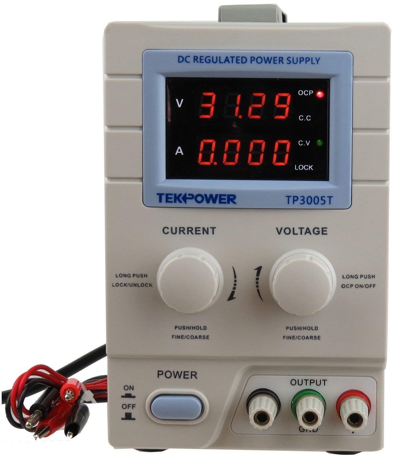 Fuente de alimentación CC lineal, variable, de 0 / 30 V @ 0 - 5 A, Mastech TP3005T, con cable cocodrilo y cable de alimentación, actualizado TP3005D, HY3005 de Tekpower