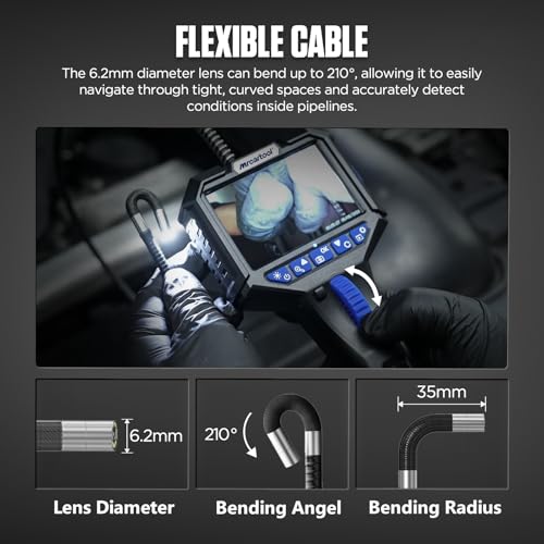 MR CARTOOL Boroscopio articulado N150, cámara endoscopio bidireccional de 210° con sonda impermeable IP67 de 0.24 pulgadas, manguera flexible de 3.3 pies, herramienta de boroscopio para
