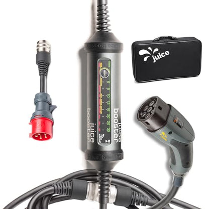 Juice Booster 2 Starter Set, Wallbox móvil 22 kW Sin instalación, Cargador para BEV con cable de carga tipo 2 E Car, Súper ligero y flexible, Resistente al agua IP67, Incluye adaptador CEE16 Rojo Trifásico