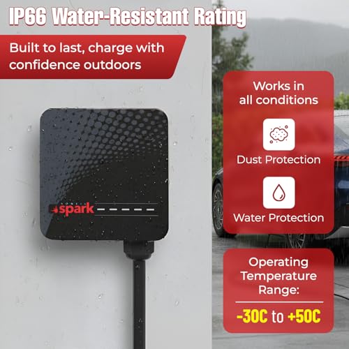 Spark - Cargador eléctrico de nivel 2 de 48 A, 11.5 kW, WiFi inteligente y control de aplicaciones, cable 25 pies, conector universal J1772, certificado UL y ETL AC-0096