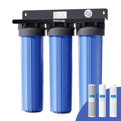 Waterdrop Sistema de filtro de agua de 3 etapas para toda la casa, con filtro de carbono y filtro de sedimentos, filtración de 7 etapas que reduce altamente el plomo, el cloro, el olor y el sabor,