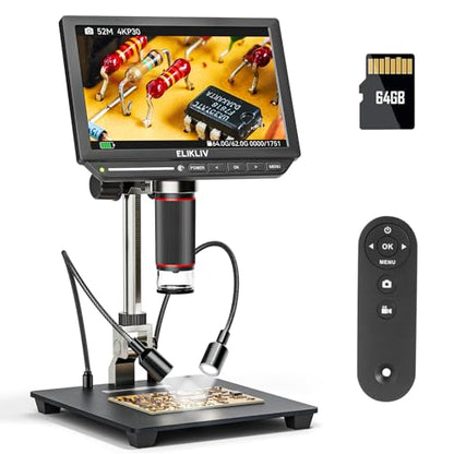 Microscopio digital 4K, Elikliv EM4K - Microscopios de monedas de 8 pulgadas 2000x, microscopios HDMI de 52 MP, microscopio de soldadura para adultos, microscopios para reparación electrónica, micro
