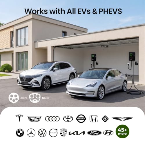 GRASSIDE NECS-ACW-11.5-1-US-3028 Upgraded 48 Amp J1772 & TESLA Level 2 EV Charger, 25ft Cable, Hardwired