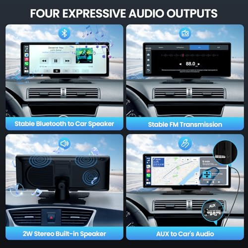 Pantalla Carplay inalámbrica de 10.26 pulgadas para automóvil, estéreo portátil para automóvil con Carplay y Android Auto, receptores de audio para automóvil con navegación GPS TECXERLLON