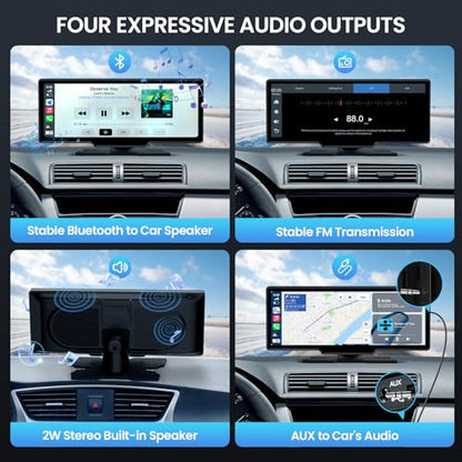 Pantalla Carplay inalámbrica de 10.26 pulgadas para automóvil, estéreo portátil para automóvil con Carplay y Android Auto, receptores de audio para automóvil con navegación GPS TECXERLLON