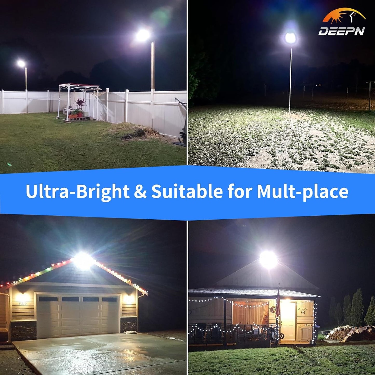 Deepn - Luces solares de calle para exteriores, 5000 W, luces solares de estacionamiento de 360000 lúmenes, luz de calle con energía solar, IP66, impermeable, sensor de movimiento al aire última