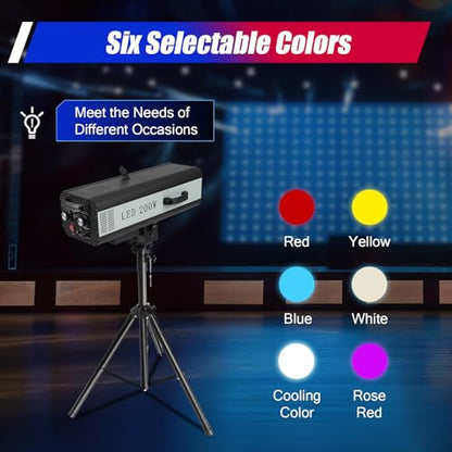 Luz LED de 200 W, foco de escenario de varios colores con soporte de control manual, luz de escenario, lámpara enfocada en puntos de escenario, luces de rendimiento profesional para eventos, teatro, discoteca, espectáculo de fiesta (200 W)