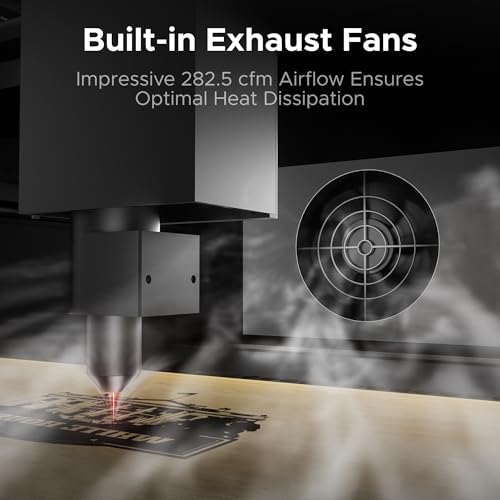 OMTech Polar Lite de 55 W, grabador láser de CO2 de escritorio y cortador, máquina de grabado láser compacta de 20 x 12 pulgadas con ventiladores de escape integrados y tanque de agua de 0.5 galones, máquina de corte láser