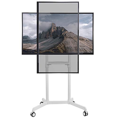 VIVO Carrito de TV móvil premium para pantallas de 32 a 88 pulgadas de hasta 154 libras, Samsung Digital Flipchart, Microsoft Surface Hub 2S, vertical a paisaje, estante, ruedas, VESA máximo de 600 x 400, blanco, STAND-TV02PW