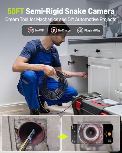 Anykit Cámara endoscopio USB con 8 luces LED ajustables, boroscopio con cámara de serpiente semirrígida, cámara de inspección impermeable IP67 compatible con dispositivos iPhone y Android (50 pies) NTC30L