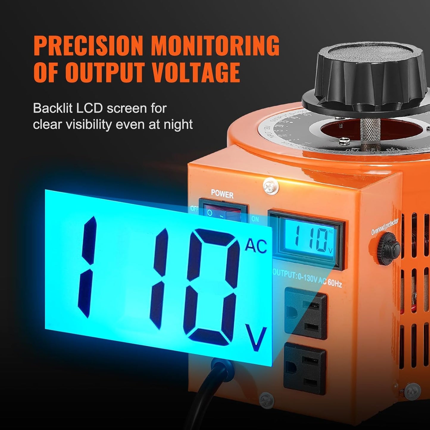 VEVOR Transformador de voltaje variable automático 2000VA, 15.3 amperios, entrada de 110 V, 0-130 V, regulador de voltaje de CA, con pantalla LCD, 4 fusibles adicionales, interruptor de control