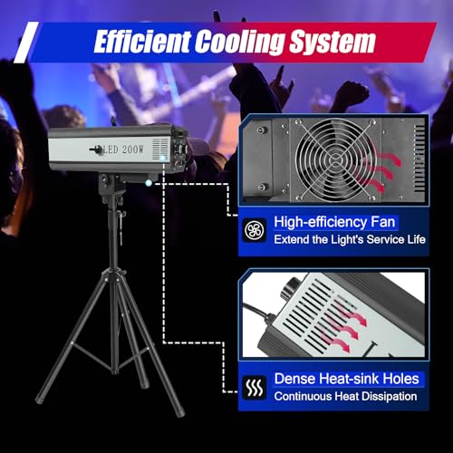 Luz LED de 200 W, foco de escenario de varios colores con soporte de control manual, luz de escenario, lámpara enfocada en puntos de escenario, luces de rendimiento profesional para eventos, teatro, discoteca, espectáculo de fiesta (200 W)