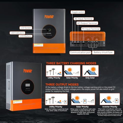 Inversores Solares de Baja Frecuencia de 5000W de 48V a 110V con Controlador MPPT Incorporado 120A, Pico 15000w, Soporte de Carga de Servicios Públicos/Generadores/Energía Solar