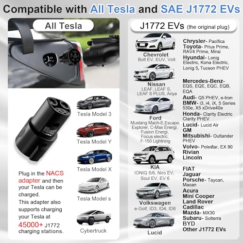 SubSun Cargador universal portátil de nivel 2 para vehículos eléctricos de 50 amperios, 240 V, para todos los vehículos eléctricos de América del Norte, incluye J1772 y Tesla, cable de carga EV de 25 BK50171T25F