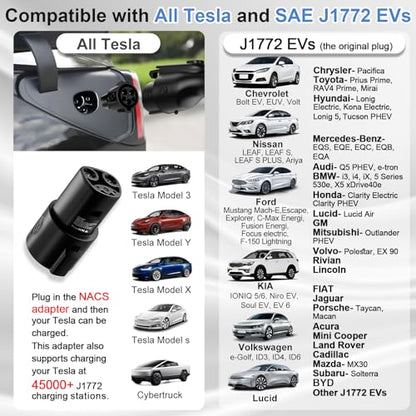 SubSun Cargador universal portátil de nivel 2 para vehículos eléctricos de 50 amperios, 240 V, para todos los vehículos eléctricos de América del Norte, incluye J1772 y Tesla, cable de carga EV de 25 BK50171T25F