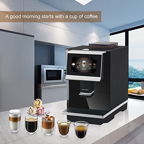 DR.COFFEE C12 - Cafetera totalmente automática, máquina de café espresso con rebabas planas de cerámica, 9 opciones de tamaño de molido, visualización táctil grande HD de 7 pulgadas, 4 depósitos de