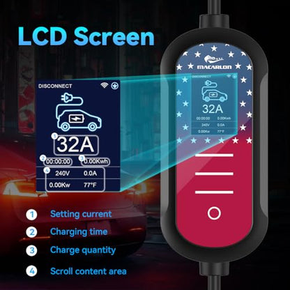 Cargador EV de nivel 2 32A, 240V, 7.68 KW, enchufe NEMA 14-50, cargador de vehículo eléctrico portátil, cable de 25 pies, Plug & Play para J1772, para hogar y exterior (negro) A70527 - QJHH4700527
