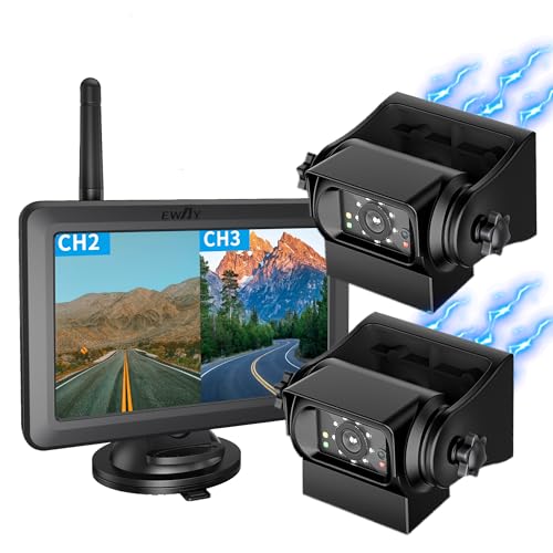 EWAY 2 cámaras magnéticas inalámbricas de respaldo HD1080P con monitor de pantalla dividida de 5 pulgadas, portátil, sin cableado, enganche de remolque, visión nocturna, cámara de visión trasera para