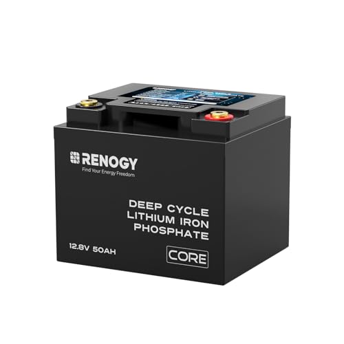 RENOGY Fosfato de hierro de litio de ciclo profundo de la serie Core de 12 V 50 Ah, 5000 ciclos profundos, certificados FCC, actualización BMS, energía de respaldo RBT1250LFP-US