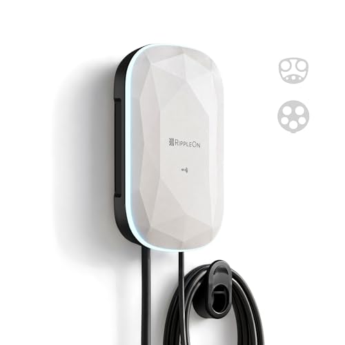 RIPPLEON Cargador EV de nivel 2 – Conector de pared universal tipo enchufe doble Nema Plug-in 9.6 Kw – Compatible con todos los vehículos eléctricos norteamericanos – Cargador de pared Tesla de 40 amperios 240 V, UL, certificado por la FCC Lunar Pearl