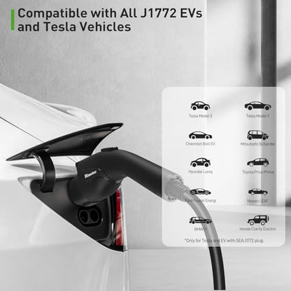 Cargador Ev nivel 2, 16-40A 110-240V, incluye adaptador J1772 a Tesla, cargador Tesla, con cable de carga de 25 pies y enchufe NEMA 14-50, con función de corriente ajustable y tiempo de carga