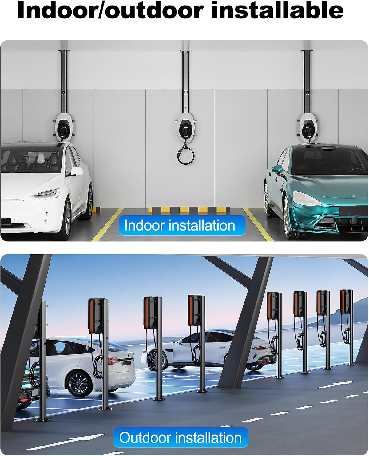 Soporte de pedestal universal para cargador de vehículos eléctricos, montaje en suelo de 59 pulgadas con gancho para cable BS-CDZ