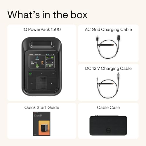 Enphase IQ PowerPack 1500 - Alimentación portátil avanzada con tecnología microinversor, pantalla táctil LCD, control de aplicaciones Enphase, Wi-Fi, celular, Bluetooth, 1500 Wh, certificado UL PES-1515-BL-US
