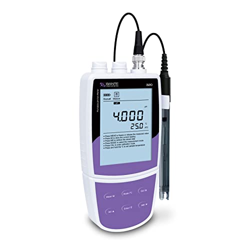 Medidor portátil de iones de pH Bante 320 | Medidor de iones portátil | Contiene modos de medición de pH, ORP e iones | Precisión ± 0.002 pH, ± 0.2 mV, ± 1% F.S. | 500 juegos de almacenamiento de datos