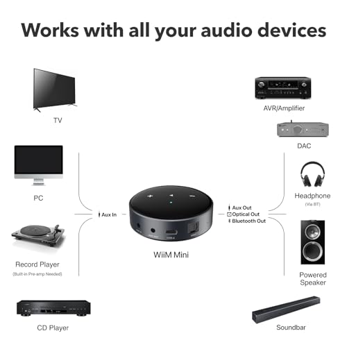 WiiM Mini AirPlay 2 - Streamer de audio inalámbrico, estéreo multihabitación, preamplificador, funciona con asistentes de voz Alexa y Siri, transmite audio de alta resolución desde Amazon Music, Tidal ASR001