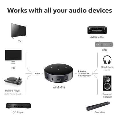 WiiM Mini AirPlay 2 - Streamer de audio inalámbrico, estéreo multihabitación, preamplificador, funciona con asistentes de voz Alexa y Siri, transmite audio de alta resolución desde Amazon Music, Tidal ASR001