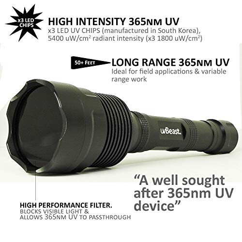 Nueva linterna UV de luz negra V3 de 365 nm – Alta definición ultravioleta – Alta potencia y largo alcance de grado profesional de haz mejor para uso profesional/comercial – Stock de Estados