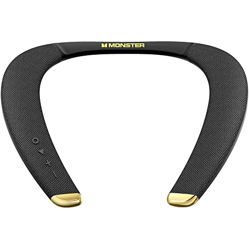 Monster Boomerang - Altavoces Bluetooth con banda para el cuello, con 15 horas de reproducción, sonido estéreo 3D de alta fidelidad, baja latencia, micrófono integrado, IPX5 impermeable para usar en