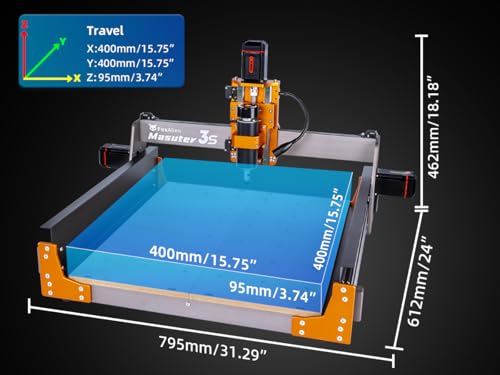 FoxAlien Masuter 3S CNC - Router de fresadora con motor paso a paso de bucle cerrado NEMA 23, husillo de 400W, máquina de grabado y fresado de 3 ejes para tallar y cortar madera, acrílico y aluminio CNC-Masuter-3S-JP