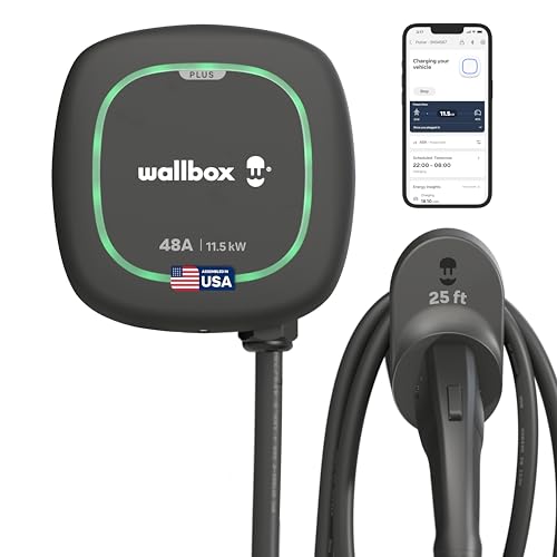Wallbox Pulsar Plus - Cargador inteligente para vehículos eléctricos de nivel 2, ultracompacto, WiFi, Bluetooth, Alexa/Google Home, Energy Star y certificado UL, cable de 25 pies, EVSE para interiores PUP1-U-1-ALL Ensablamado en USA