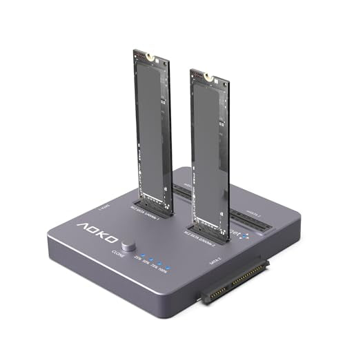 M.2 SSD Cloner 4 en 1 Clonador Duplicator, AOKO Dual-Bay 20Gbps NVMe Reader Adaptador para NVMe SSD o unidades SATA de 2.5"/3.5" y SSD mSATA y SSD M.2 SATA con clon sin conexión