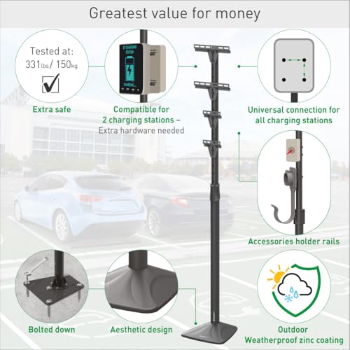 Barkan Soporte universal para cargador EV de 57 pulgadas para exteriores, revestimiento de zinc resistente a la intemperie, estación de carga de vehículos eléctricos, nivel 1 y 2, hasta 110 libras,