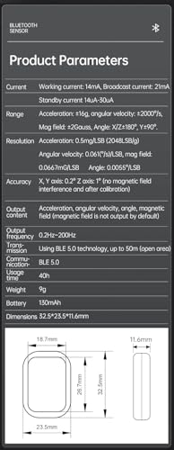 [Acelerómetro Bluetooth 5.0+Inclinómetro] WT9011DCL MPU9250 Giroscopio de 9 ejes de alta precisión+Ángulo (XY 0.2° Precisión)+Magnetómetro con filtro Kalman, sensor AHRS IMU de 3 ejes de baja potencia