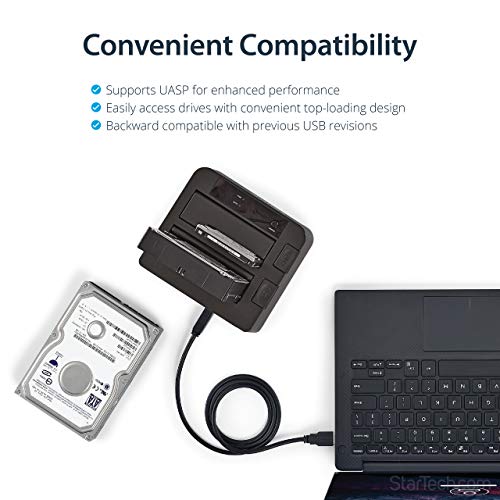 StarTech.com Estación de acoplamiento de disco duro USB 3.1 a SATA de doble bahía, USB 3.1 (10 Gbps), externa 2.5/3.5" SATA I/II/III, estación de acoplamiento SSD/HDD, bahía de disco duro