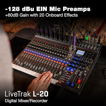 Zoom LiveTrak L-20 Mezclador/Grabadora para Músicos y Podcasters | 20-channel digital mixer with 22-track recording and USB audio interface for mixing, monitoring and multitrack recording