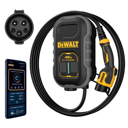 DEWALT Cargador compacto de nivel 2 para vehículos eléctricos cableado, 48 A, 240 V, con control de aplicación, Bluetooth, Wi-Fi, estación de carga EV para montaje en pared 	EV100D-48W2J