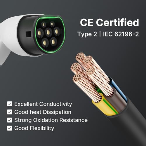Teskee Cargador EV Tipo 2 Wallbox Home EV estación de Carga de Coche para Todos los vehículos eléctricos y Coches híbridos Plug-in en Exteriores e Interiores | Máximo 7,2 kW 32 A 6 Metros 1 Fase
