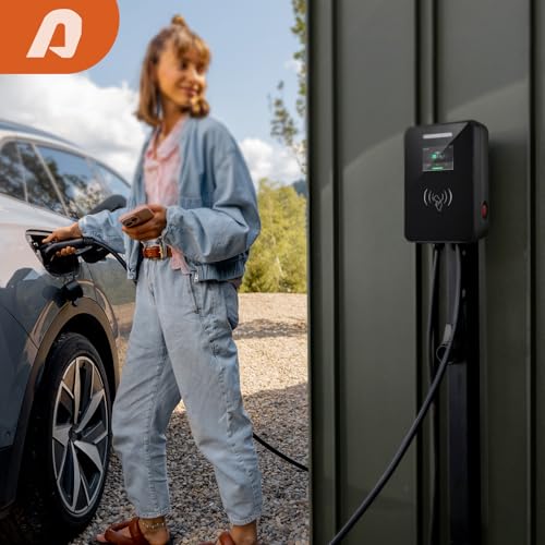 Cargador EV de nivel 2 de 48 amperios, 240 V, 11.5 KW 16 pies estación de carga de vehículos eléctricos con enchufe NEMA 14-50 y aplicación inteligente SAE J1772, carga programada