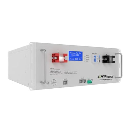 ExpertPower Batería recargable de ciclo profundo LiFePO4 de litio de 48 V 100 Ah y 5 KWh | 7000 ciclos de vida y 10 años de vida útil | BMS integrado y monitor LED | Fuera de la red, EP48100