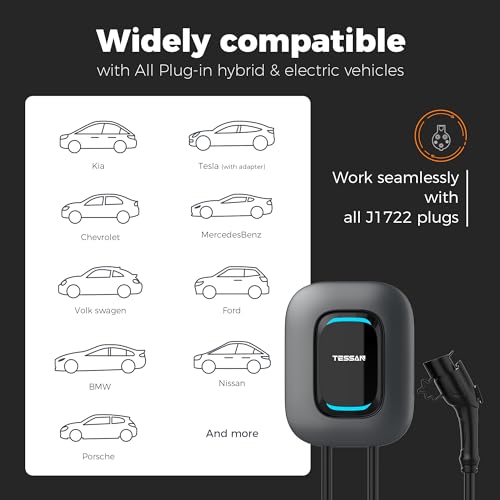 Cargador EV Nivel 2, Estación de carga rápida para vehículo eléctrico TESSAN 40A/240V para el hogar, equipo de carga de coche eléctrico con cable de 25 pies/7.62 m #CH-EV101M